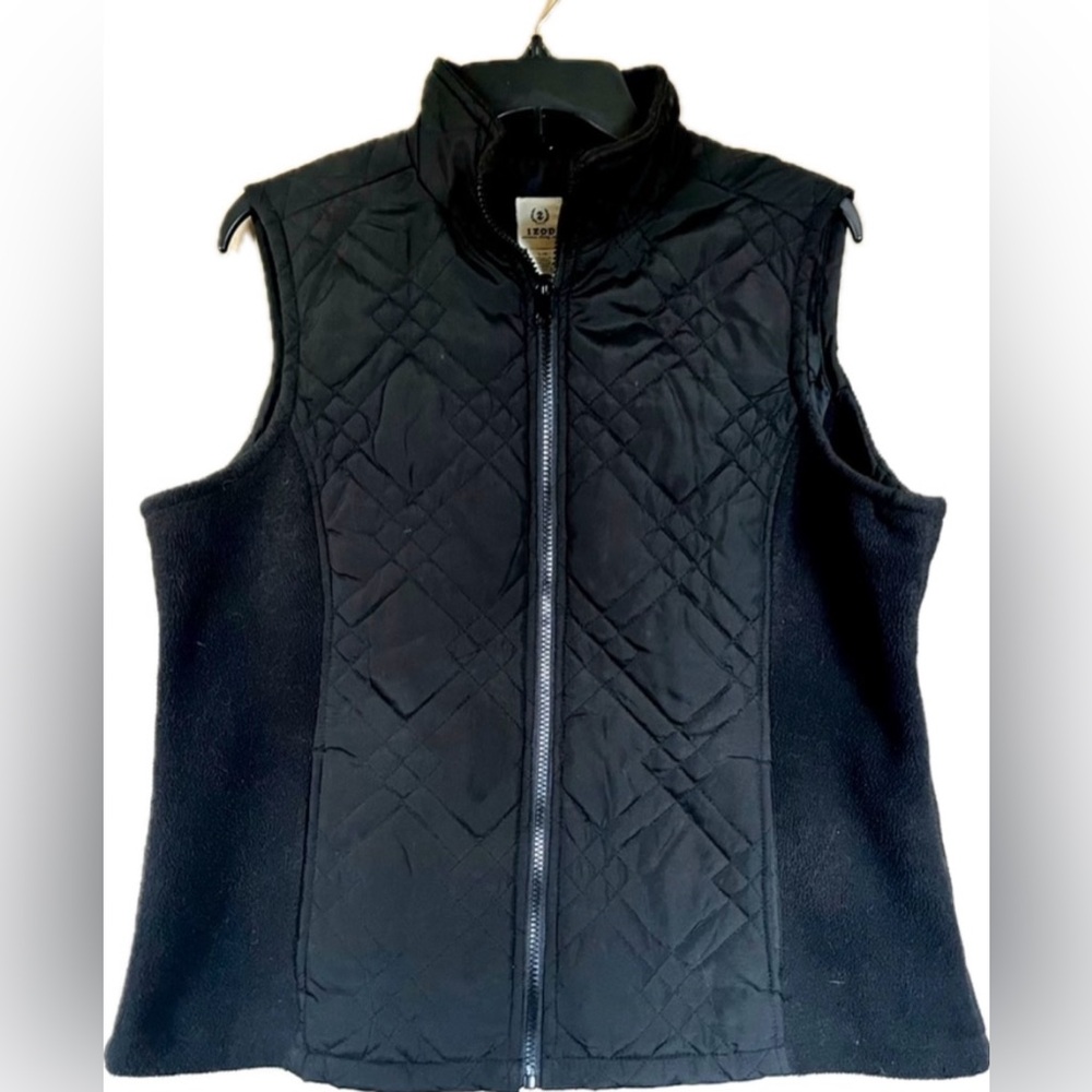 Izod Black Quilted Vest with Stand-Up Collar and full zipper. Women’s size Large